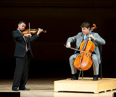 Randall Goosby on violin and Gabriel Cabezas on cello at the Sphinx Virtuosi competition at Carnegie Hall