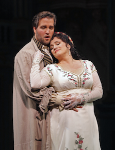 Tosca Act I  Brian Jagde (Cavaradossi) and Patricia Racette (Tosca). Photo by Cory Weaver.