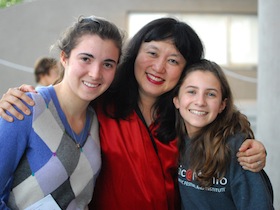 Agata Sorotokin, right, is a piano finalist; she and Sarah Ghandour, left, worked with Wu Han, center, at Music@Menlo