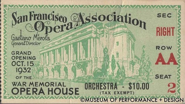 An orchestra ticket for the opening of the War Memorial (the value of the seat in today's dollars: $160)