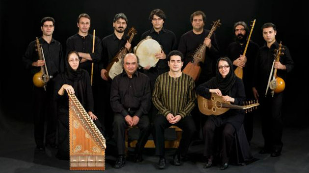 Mohammad-Reza Darvishi and Homayoun Shajarian in the first row of the Maraghi orchestra