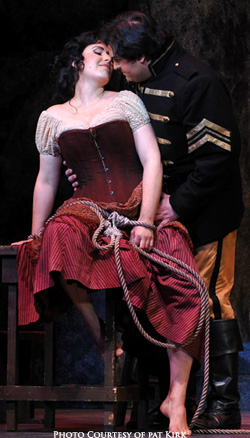 Cybele Gouverneur (Carmen) and Alex Boyer (Don Jose) in OSJ’s 2008-09 production of Carmen (Photo by Pat Kirk)