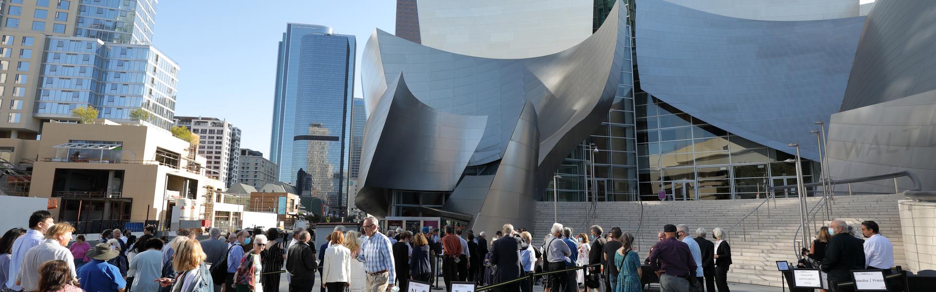 Crowd outside at Disney Hall