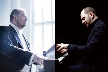 Garrick Ohlsson and Kirill Gerstein piano duo play the piano. 