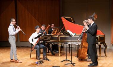 Colburn Conservatory students in performance during a Baroque Ensemble concert.