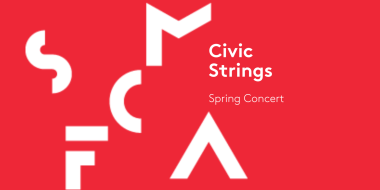 a red banner with text reading SFCMA Civic Strings Spring Concert