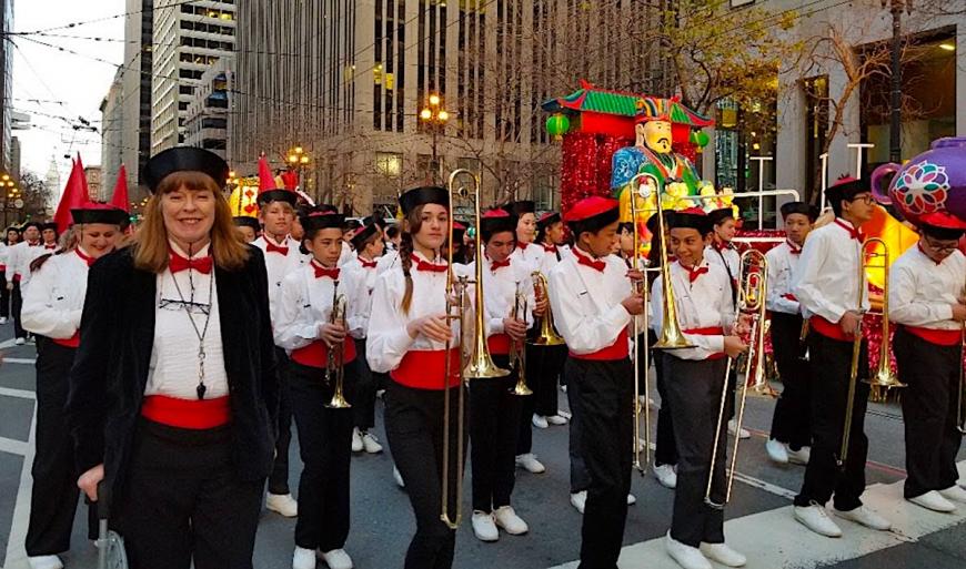Tyra Cable and the Lincoln Middle School marching band at SF Chinese New Year