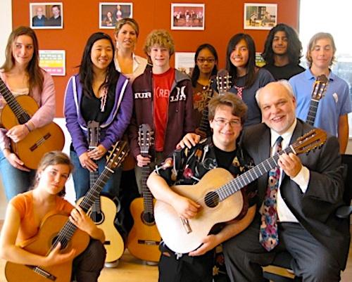 Scott Cmiel with guitar students