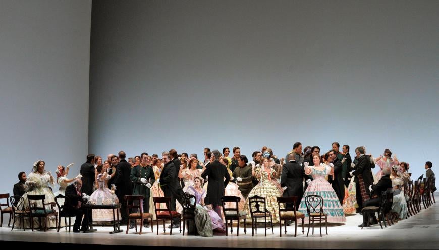 The SF Opera Chorus in Act 2 of Eugene Onegin