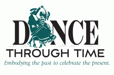 Dance Through Time logo featuring a silhouette of two 18th century dancers in an allemande hand hold
