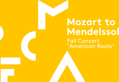 yellow banner with text reading: Mozart to Mendelssohn American Roots