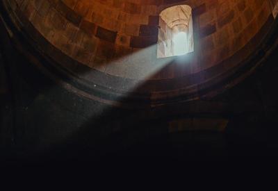 inside the cupola of an ancient cathedral