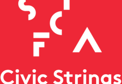 A red banner with the SFCMA logo and "Civic Strings" in white text.