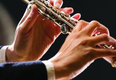 Close-up of flute in an orchestra