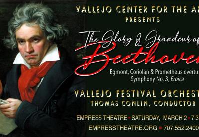 The Glory & Grandeur of Beethoven features the great composer's most heroic orchestral music. The Egmont, Coriolan, and Prometheus overtures set the stage for his monumental Symphony No. 3, Eroica. Thomas Conlin conducts the Vallejo Festival Orchestra at the historic, acoustically-perfect Empress Theatre in Vallejo, California.