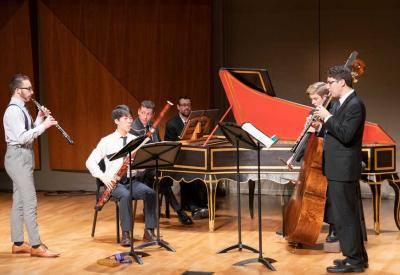Colburn Conservatory students in performance during a Baroque Ensemble concert.
