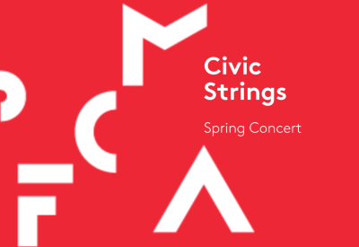 a red banner with text reading SFCMA Civic Strings Spring Concert