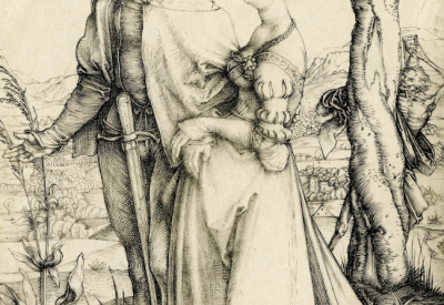 Medieval man and woman in garden
