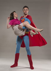 Superman (Lucas Coleman) rescues Lois Lane (Jen Brooks) 16 times by show's end Photos by Dave Allen 