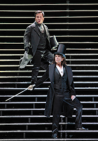 Baritone Ao Li, continuing as an Adler Fellow, in the current SFO production of <em>Capuleti</em>, with Joyce DiDonato as Romeo Photo by Cory Weaver