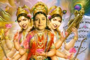 In Jeff Dunn's photo illustration, Lera Auerbach appears as the incarnation of Parvati, a goddess with the number of heads and arms that would explain the composer's productivity