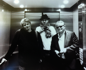Like <em>Delta 88</em>, a "once in a lifetime" occasion: Shinji Eshima (right), with choreographer Yuri Possokhov and poet Scott Bourne in a London elevator 