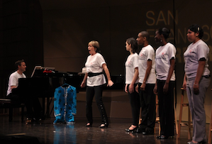 Frederica von Stade and Jake Heggie (at the piano) with Young Musicians Program participants 