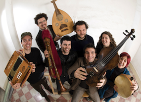 The CGS band, coming to Café du Nord; Mauro Durante is holding up the fiddle 