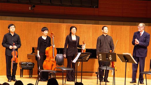 The Han Quartet and composer David Garner after the Thursday performance of his String Quartet No. 2 Photos by Michael Strickland