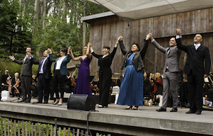 Curtain call in Stern Grove: Finzi, Fabiano, Crocetto the first three, from right to left Photo by Scott Wall 