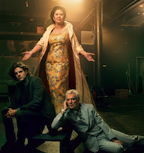 Ruthie Ann Miles as Imelda in <em>Here Lies Love</em>, with director Alex Timbers (left) and composer David Byrne