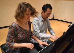 Keisuke Nakagoshi: subbing for and working with the orchestra, shown here with the other half of ZOFO, Maria Zimmermann