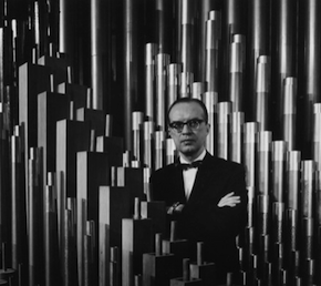 Lawrence H. Moe with the Hertz Hall organ 1966 portrait by Ansel Adams 