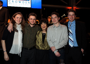 Noah Bendix-Balgley ('97), on the right, at Crowden School's 2011 gala, with Emily Adams ('97), Sam Adams ('00), Crowden Executive Director Doris Fukawa, and Christo Logan ('97) Photo by Andreas Guther 