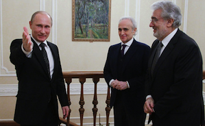 Vladimir Putin met on Tuesday with opera greats Jose Carreras and Placido Domingo 