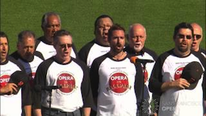 Winners all: San Francisco Opera Chorus members singing at a Giants game in AT&T Park