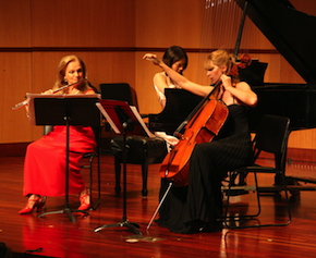 At last year's festival: Isabelle Chapuis, flute; Agnes Kallay, cello; Jasmin Arakawa, piano By Medina Photography 