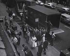 Stagehands loading sets at the old Met, which didn't have backstage storage Photo from Metropolitan Opera Archives