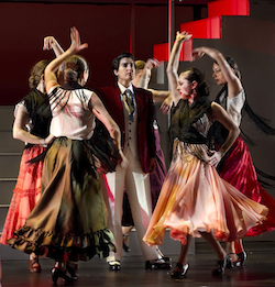 Lisa Chavez as Federico García Lorca with the Flamenco dancers led by La Tania