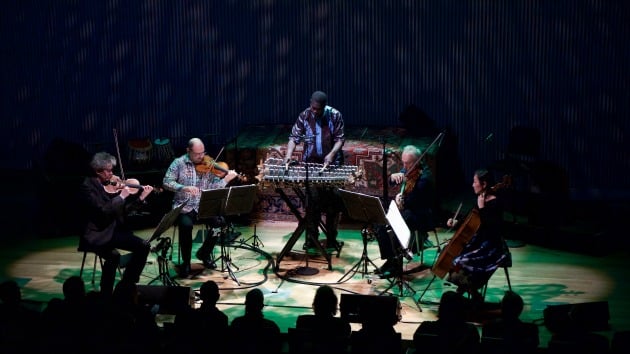 The Kronos Quartet performing with Fodé Lassana Diabaté (Photo by Evan Neff)