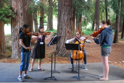 Music@Menlo students rehearsing outdoors