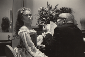 Mansouri backstage with Renata Scotto at the 1980 <em>La Gioconda</em> Photo by Ira Nowinski