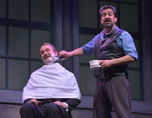 THEATREWORKS Sweeney Todd (played by David Studwell, right) prepares an unsuspecting Judge (Lee Strawn)