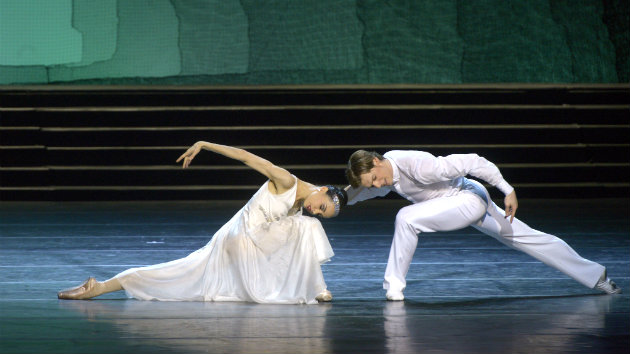 Cinderella (Diana Vishneva) and the Prince (Konstantin Zverev) dance in Mariinsky Ballet's <em>Cinderella</em> (Photo by Vladimir Baranovsky)