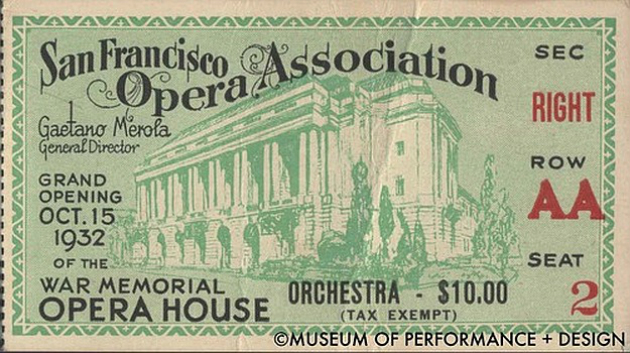 An orchestra ticket for the opening of the War Memorial (the value of the seat in today's dollars: $160)