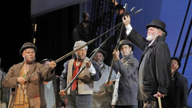 Jay Hunter Morris (Captain Ahab), on the right in the San Francisco production of Heggie's Moby-Dick, will sing the role again in Los Angeles (Photo by Cory Weaver)