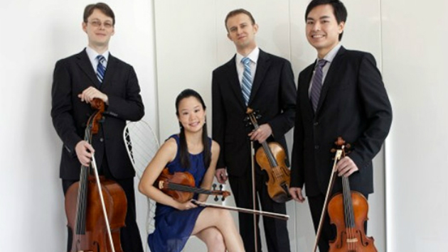 The Amphion Quartet. Left to right: Mihai Marica, cello (Klein 1st 2005), Katie Hyun, 2nd violin (Klein 4th 2003), David Southorn, 1st violin, Wei-Yang Andy Lin, viola  (Photo: Janette Beckman)