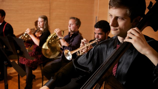The brass and bass of Elevate Ensemble performing. (Photo by Michael Tebow)