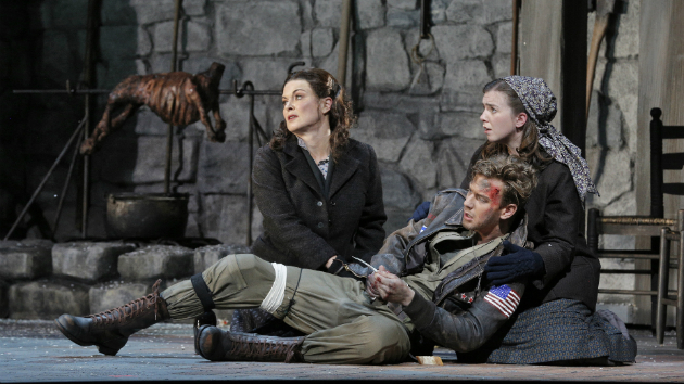 Act I, Scene III of  La Ciociara with Anna Caterina Antonacci as Cesira, Edward Nelson as American airman John Buckley and Sarah Shafer as Rosetta.